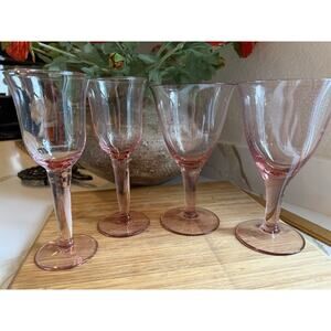 Vintage Pink Water Goblet Wine Glass Handblown Set of 4 Two Different Sizes